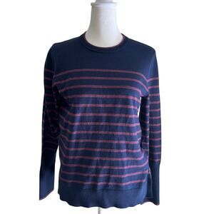 J McLaughlin Sweater Striped S Navy Multi Classic Preppy Long Sleeve Lightweigt